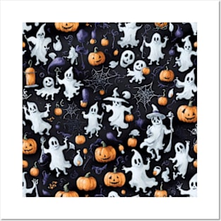 Halloween ghosts and pumpkins pattern Posters and Art